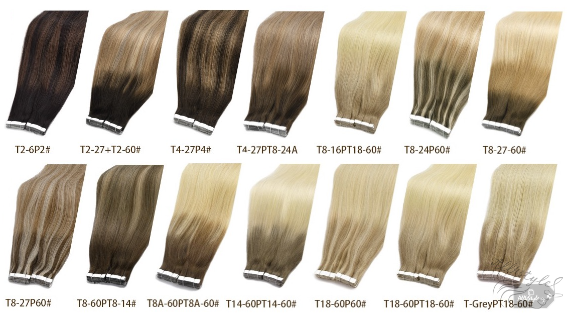 Vlasové PU pásky tape in na prodlužování vlasů 40cm balayage 18/60 - nejsvětlejší hnědá / platina