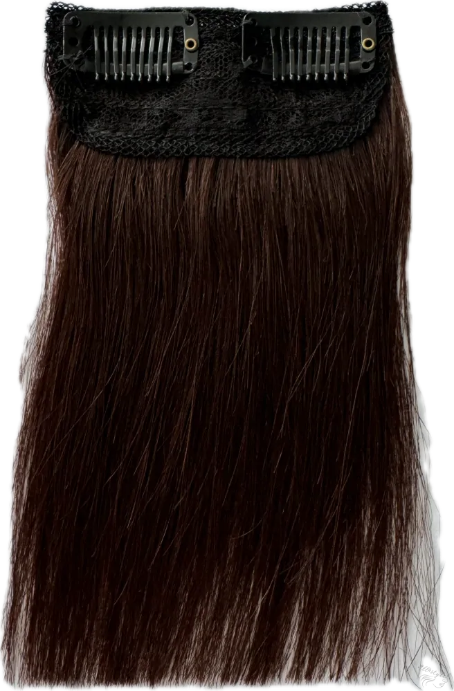 Clip in vlasy (klipy) na prodlužování vlasů jeden pás pro zahuštění (ofina, temeno hlavy, boky) 15cm 02 tmavě hnědá šířka 8cm