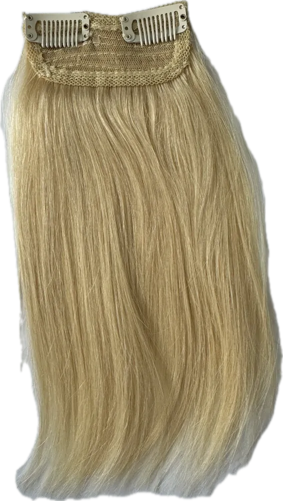 Clip in vlasy (klipy) na prodlužování vlasů jeden pás pro zahuštění (ofina, temeno hlavy, boky) 20cm nejsvětlejší blond šířka 8,5cm