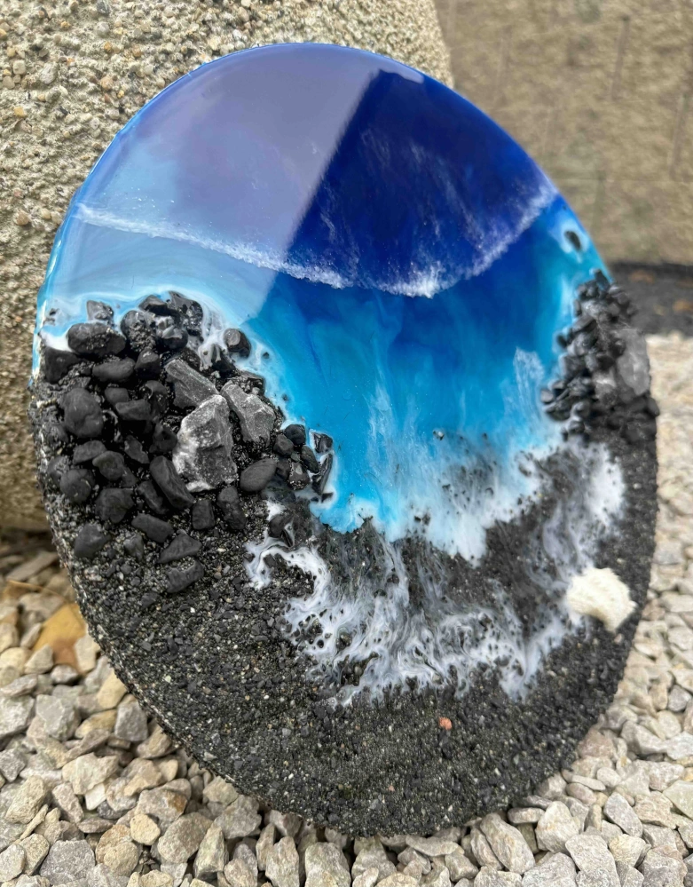 Černá pláž Havaje | 3D obraz, 30 cm