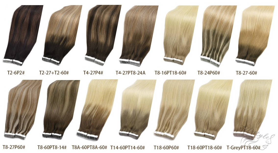 Vlasové PU pásky tape in na prodlužování vlasů 30cm ombré 18/60 - nejsvětlejší hnědá / platina