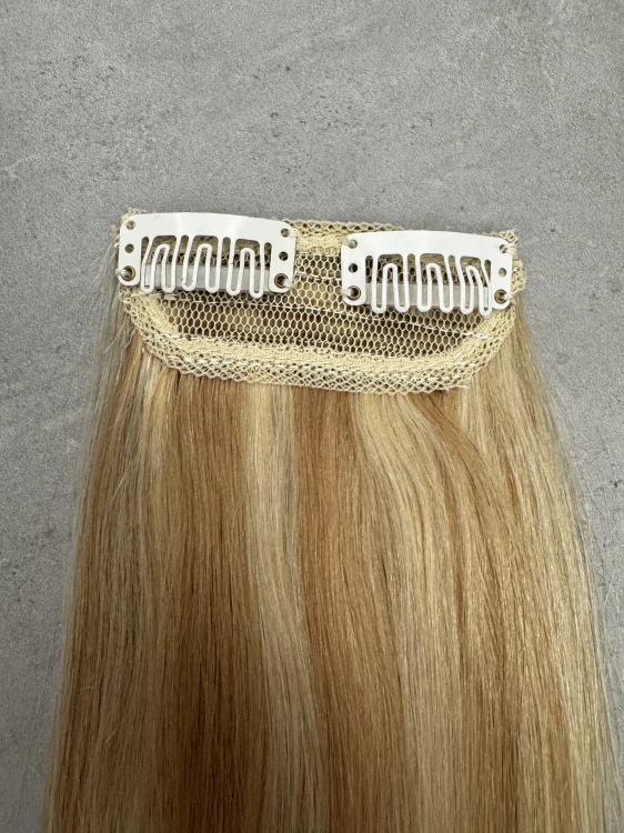 Clip in vlasy (klipy) na prodlužování vlasů jeden pás pro zahuštění (ofina, temeno hlavy, boky) 15cm 27/613 šířka 8cm
