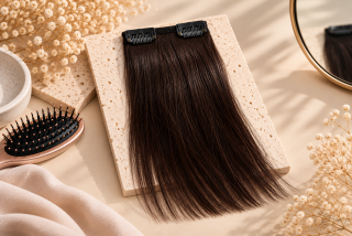 Clip in vlasy (klipy) na prodlužování vlasů jeden pás pro zahuštění (ofina, temeno hlavy, boky) 15cm 02 tmavě hnědá šířka 8cm