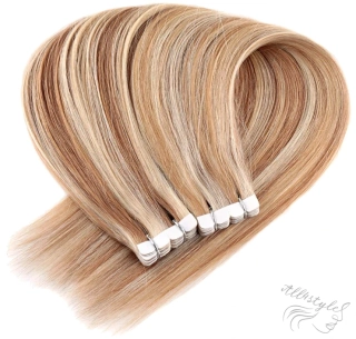 Vlasové PU pásky MINI tape in na prodlužování vlasů 30cm 27/613 - tmavá blond / nejsvětlejší blond