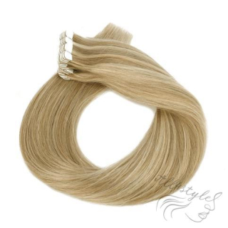 Vlasové PU pásky MINI tape in na prodlužování vlasů 50cm balayage 16/60 - plavá blond / platina