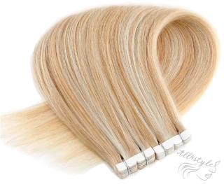 Vlasové PU pásky MINI tape in na prodlužování vlasů 60cm 18/613 - nejsvětlejší hnědá / nejsvětlejší blond