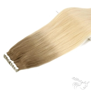 Vlasové PU pásky MINI tape in na prodlužování vlasů 30cm ombré balayage šedá/18/60 - šedá / nejsvětlejší hnědá / platina