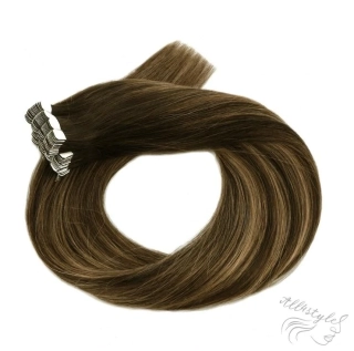 Vlasové PU pásky MINI tape in na prodlužování vlasů 30cm ombré balayage 04/27/04 - středně hnědá / tmavá blond
