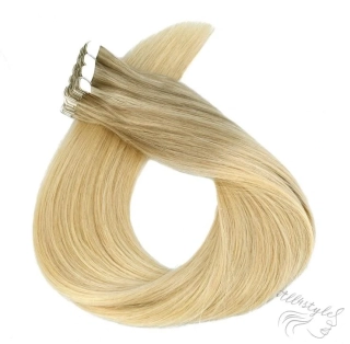 Vlasové PU pásky MINI tape in na prodlužování vlasů 30cm ombré balayage 18/60/60 - nejsvětlejší hnědá / platina