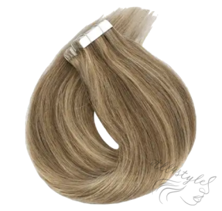 Vlasové PU pásky tape in na prodlužování vlasů 40cm 14/24 - tmavá blond / platinová extra