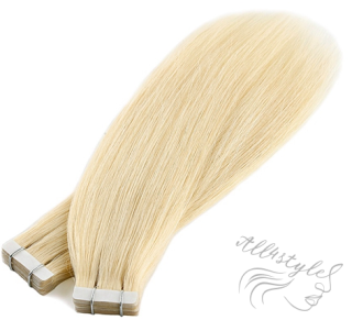 Vlasové PU pásky tape in na prodlužování vlasů 30cm 613 - nejsvětlejší blond