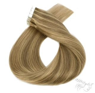 Vlasové PU pásky MINI tape in na prodlužování vlasů 40cm 14/24 - tmavá blond / platinová extra