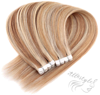 Vlasové PU pásky MINI tape in na prodlužování vlasů 40cm 27/613 - tmavá blond / nejsvětlejší blond