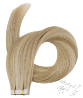 Vlasové PU pásky tape in na prodlužování vlasů 50cm 27/613 - tmavá blond / nejsvětlejší blond