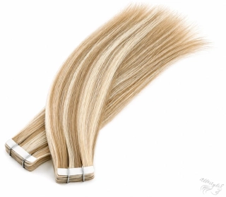 Vlasové PU pásky tape in na prodlužování vlasů 30cm 27/613 - tmavá blond / nejsvětlejší blond