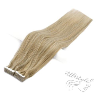 Vlasové PU pásky tape in na prodlužování vlasů 40cm balayage 16/60 - plavá blond / platina