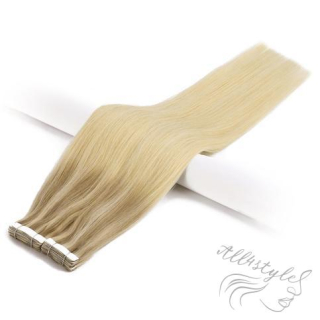Vlasové PU pásky tape in na prodlužování vlasů 40cm ombré balayage 18/60/60 - nejsvětlejší hnědá / platina